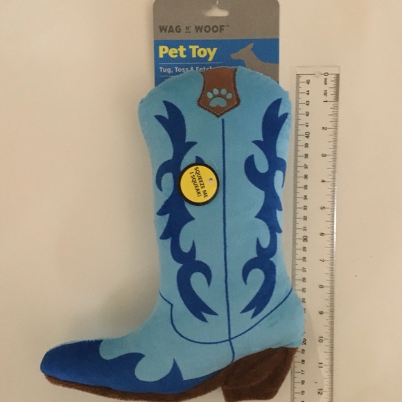 NEW Dog Toy with Squeaker Blue Western Cowboy Boot Tug Toss Fetch | Wag & Woof - Picture 6 of 6